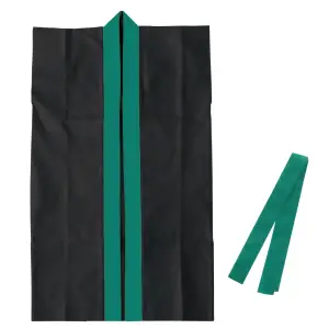 カラー不織布ロングハッピ（ハチマキ付） 黒（緑襟） M